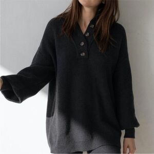 Lunya Black Cozy Cotton/Silk Pocket Henley